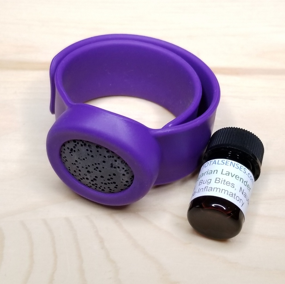 Purple Silicon & Black Lava Stone Slap Bracelet